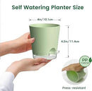 4 inch Self Watering Pots for Indoor Plants, 5 Pack Small Flower Plant Pots with Drainage Holes and Clear Reservoirs, Visible Water Level, Plastic Planters with Wicking Rope, Green by CozyNest Decor