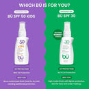 BU SPF 50 Fragrance Free Kids Sunscreen Spray for Face and Body, TSA Travel Size Sunscreen, Clear Non Aeorsol Spray, Non Greasy, Water Resistant and Oil Free, 1 oz (4-pack) by TinyTreasures Baby Boutique