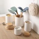 Sweejar Ceramic Kitchen Canister Sets, Porcelain Container for Countertop, Heavy Food Storage Jars with Airthight Seal Bamboo Lid, Servering for Sugar, Coffee Beans, Tea Leaves, Pack of 4（White） by CozyNest Decor