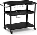 Outdoor Grill Cart Table,Indoor and Outdoor Pizza Oven Table,with 4 Movable Total Lock Casters, Hooks, Side Handle Multifunctional (Black) by CozyNest Decor