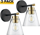 Hamilyeah Black and Gold Wall Sconces Set of 2, Bathroom Sconces Wall Lighting Fixture Indoor with Glass Shade, Mordern Black Wall Sconce Lighting for Kitchen, Hallway, Living Room by CozyNest Decor