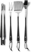 Schmidt Brothers - BBQ Carbon 6, 4-Piece Grilling Accessory Set, Full-Forged Stainless Steel Grilling Utensils Including Spatula, Fork, Basting Brush, and Tongs with All Wood Handles by GreenHaven Gardens