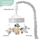 The Peanutshell Crib Mobile for Boys or Girls - Grey Musical Baby Crib Mobile with 12 Lullabies, Lion, Elephant, Zebra, Safari Plush Toys Hanging, Infant Baby Mobile Crib, Safari Nursery Decor by TinyTreasures Baby Boutique