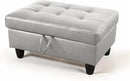 Ottoman Rectangular Storage Ottoman Bench, Faux Leather Footrest, Coffee Table, Stool Footstool with Hinged Lid for Living Room, Bedroom, Entryway, Silver, 35"x23.5"x17.5" by CozyNest Decor