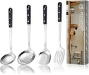 Pleafind 4-Pcs Cooking Utensils Set, Stainless Steel Kitchen Utensils, Mirror Polished Kitchen Essentials Set Include Wok Ladle, Slotted Spoon, Wok Spatula ＆Slotted Spatula, Dishwasher Safe by CozyNest Decor