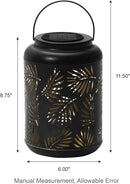 Glitzhome Solar Lantern Black Metal Cutout Leaf Outdoor Hanging Solar Light with Handle for Garden Patio Yard Outdoor Decor by GreenHaven Gardens