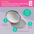 Elk and Friends 7.8” Stainless Steel Non Divided Plates with Silicone Sleeve + Storage Lid | Baby, Toddler, Kids | Dishwasher Safe | Dinner & Snack Plates | 2 Pack by TinyTreasures Baby Boutique