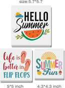 Summer Decor for Home Hello Summer Tiered Tray Decor 3 Pcs Wood Decorative Signs Table Desk Shelf Decoration by CozyNest Decor
