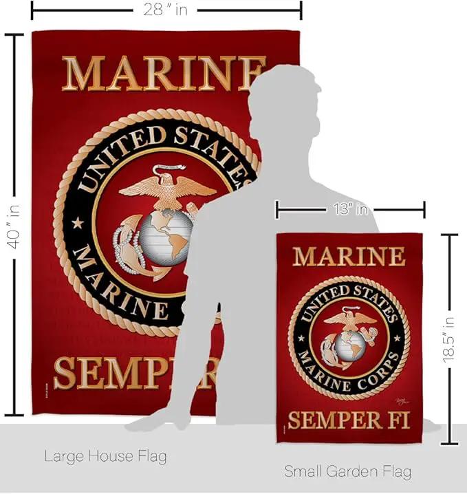 Marine Corps Garden House Flag - Set Armed Forces USMC Semper Fi United State American Military Veteran Retire Official - Decoration Banner Small Yard Gift Double-Sided Made In USA 28 X 40, photo 3 of 10