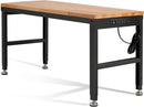 Haddockway Adjustable Workbench for Garage, 60" x 22" Rubber Wood Top Worktable with Power Outlets, Max 2000 Lbs Load Capacity Heavy Duty Workstation for Workshop Office Home (Black Frame, 60in) by GreenHaven Gardens