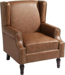 UIXE PU Leather High Back Accent Chair, Upholstered Armchair for Living Room, Retro Wingback Arm Chair Nailhead Trim Single Sofa Bedroom Reading Seat with Solid Wood Legs - Brown by CozyNest Decor