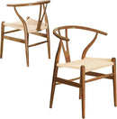 Wishbone Chair Natural Solid Wood Dining Chair/Hans Vegner Y Chair Rattan and Wood Accent Armrest Chairs (Ash Wood - Walnut) by CozyNest Decor