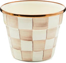 MACKENZIE-CHILDS Enamel Garden Pot, Decorative Pot for Plants, Outdoor Flowerpot Decor, Small, Brown-and-White Mocha Check by GreenHaven Gardens