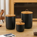 Ceramic Storage Jars, Modern Elegant Highly Polished Airtight Gorgeous Storage Canisters with Wooden Lid Small Food Stroage Jar for Kitchen Spice Tea Vanilla Sugar Coffee Beans (Black tuba) by CozyNest Decor