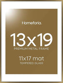 Homeforia 13x19 Picture Frame Bronze, High End Metal 13x19 Brass Poster Frames with Mat 11x17 for Photo, 13 x 19 Frame Matted to 11 by 17 Print, 19x13 Hanging Frame, Tempered Glass, Wall Kit, Set of 1 by CozyNest Decor