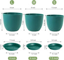 9/8/7.5 inch Flower Pots, 3 Pack Modern Plastic Planters with Drainage Holes and Trays for House Plants, Plant Pots for Indoor Outdoor Plants, Blue Green by CozyNest Decor