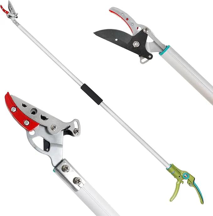 GARTOL Cut & Hold Pole Pruner, 4.2 FT Lightweight Fruit Picker with 180° Rotating Handle, SK5 Steel Blade Cuts up to 1/2 Inch, Long Reach Garden Tree Trimmer & Branch Cutter for Shrubs, Bushes