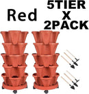 Vertical Planter 5 Tier Stackable Planters Garden Planters Strawberry Herb Flower and Vegetable Planter Indoor Outdoor Gardening Pots with Removable Wheels and Tools 2-Pack by CozyNest Decor