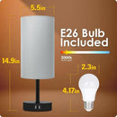 Yarra-Decor Bedside Lamp with USB Port - Touch Control Table Lamp for Bedroom 3 Way Dimmable Nightstand Lamp with Round Grey Fabric Shade for Living Room, Dorm, Home Office (LED Bulb Included) by CozyNest Decor