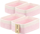 Small Storage Baskets for Organizing | Closet Organizer Bins | Shelf Toy Basket | Woven Rope Baskets | Cube Decorative Box | Shallow Basket | 11.5x7.5x4.7” | 4 Packs White Pink by GreenHaven Gardens