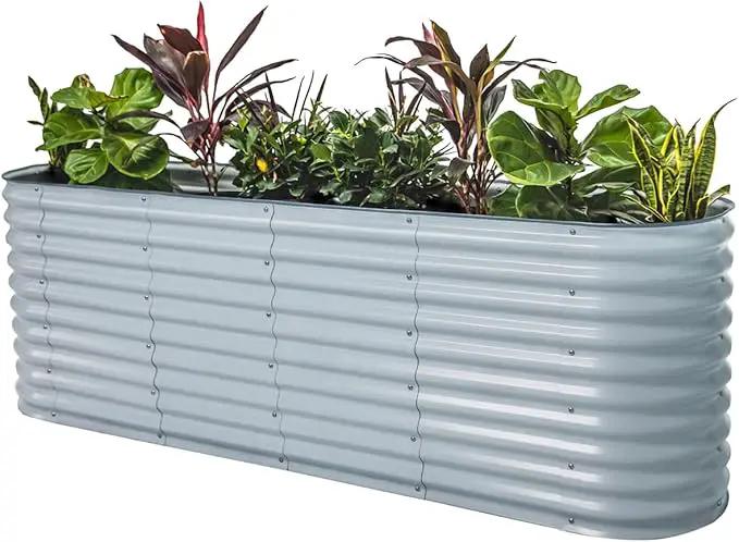 Vego garden 32" Extra Tall Raised Garden Bed Kits, 9 in 1 Modular Raised Planter Box for Vegetables Flowers Fruits Oval Metal Raised Garden Bed, Sky Blue