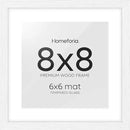 Homeforia 8x8 Picture Frames White, High-End Oak 8 x 8 Square Wood Frame with Mat 6 by 6 Photo, 8x8 Wooden Frames Matted to 6x6 Print, 8by8 Wall or Tabletop Frame, Tempered Glass, Wall Kit, Set of 1 by CozyNest Decor