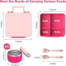 Bento Lunch Box with 8oz Soup Thermo, Kids Leakproof Lunch Food Containers with 4 Compartment, Kids Thermo Insulated Hot Food Jar for School, Trvael - (Pink) by TinyTreasures Baby Boutique
