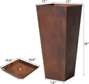 Worth Garden 12" Dia x 28" H Large Metal Planter Set of 2, Matte Bronze Retro Finish Tall Square Tapered Steel Plant Pots, Decor Flower Pots Indoor & Outdoor, Drainage Hole & Dual-Purpose Plant Saucer by CozyNest Decor
