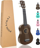 POMAIKAI Ukulele 21" Beginner Starter Wood Ukele Hawaiian Guitar Soprano Ukelele Musical Instruments and Students (Bright Brown) by TinyTreasures Baby Boutique