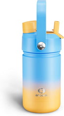 Kids Insualated Water Bottle with Straw - 12oz Stainless Steel Water Bottle with Dual Spouts, Leak-Proof, BPA-Free, Double Wall Vacuum Keeps Cold for 24 Hours for Sports, Travel, School (Sunny Breeze) by CozyNest Decor