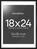 Homeforia Black Wooden Frame 18x24, High End Oak 18x24 Wood Picture Frames with Mat 16x20 Photo, 18 x 24 Poster Frame Matted to 16 by 20 Print, 24x18 Hanging Frames, Tempered Glass, Wall Kit, Set of 1 by CozyNest Decor