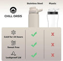 Chill Oasis Water Bottle | Compatible With Popular Flavor Cartridges | BPA Free, Leak Proof, Double-Walled Vacuum Insulated Stainless Steel, and Dishwasher Safe | Cold for 24 Hours (Beige, 22oz) by CozyNest Decor