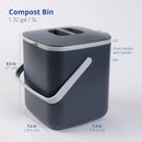 Blue Ginkgo Kitchen Compost Bin [5L / 1.32 GAL] – Filter-Free, Odor-Tight Countertop Food Waste Pail with Handles (Made in Korea, Gray) by GreenHaven Gardens