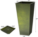 WORTH Garden 25" Large Metal Glazed Planter Set of 2, Luxurious Glossy Finish Green Tall Square Tapered Steel Plant Pots, Decor Flower Pot Indoor & Outdoor, Drainage Hole & Dual-Purpose Plant Saucer by GreenHaven Gardens
