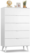 WLIVE 5 Drawer Dresser for Bedroom, Tall Wood Dresser, White Dressers Storage Organizer with Sturdy Metal Handle, Chest of Drawers for Living Room, Hallway, Closet by CozyNest Decor