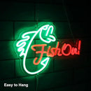 Fish On Neon Sign Go Fishing LED Signs for Wall Green Red Neon Light Dimmable Neon Lights Signs Fish Neon Light Up Sign for Bedroom Living Room Man Cave Yacht Decor Men Gifts by CozyNest Decor