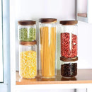 Glass Canisters Set of 5 for the kitchen, Glass Storage Container jars with Airtight Acacia Lid for Coffee Beans, Flour, Sugar, Rice and Spaghetti and etc by CozyNest Decor