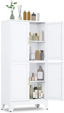 47.25" Metal Pantry Cabinet, Storage Cabinets with 4 Door and 2 Adjustable Shelves, White Bathroom Cabinet, Freestanding Cupboard for Kitchen Dining Living Room Bathroom by CozyNest Decor