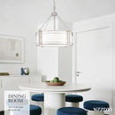 16.3''Drum Chandelier 3-Light Brushed Nickel Modern White Fabric Chandeliers Adjustable Drum Pendant Light for Dining Room Kitchen Island Hallway Living Bedroom by CozyNest Decor