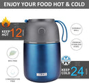 Insulated Thermo Food Jar for Hot & Cold Food for Kids Adult, 17&24 oz Soup Thermal Hot Food Containers for Lunch, Triple Layer Insulation Stainless Steel Food Jar with Spoon (2 Pack Blue) by TinyTreasures Baby Boutique