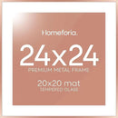 Homeforia 24x24 Picture Frame Rose Gold, High End Metal 24 x 24 Large Square Poster Frame with Mat 20 by 20 inch Photo, 24by24 Thin Frames Matted to 20x20 for Print, Tempered Glass, Wall Kit, Set of 1 by CozyNest Decor