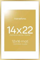 Homeforia 14x22 Picture Frame Gold, High End Metal 14x22 Poster Frames with Mat 12x16 Photo, 14 x 22 Gold Frames Matted to 12 by 16 Print, 22x14 Thin Hanging Frames, Tempered Glass, Wall Kit, Set of 1 by CozyNest Decor