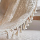 Sutuo Home Boho Curtain Crochet Lace Semi-Sheer Florals Hollow Knitted Handmade Tassels, Rod Pocket Window Treatment Vintage Rustic Farmhouse Drapes for Living Bedroom, 1 Panel 59" W x 63" L, Beige by CozyNest Decor