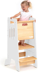 Toddler Tower with a Sliding Door and 3 Adjustable Heights - Complete Toddler Kitchen Stool Helper with Support Feet - Safe Design for 18+ Months to 6-Year-Old Kids - White by TinyTreasures Baby Boutique