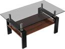 Glass Coffee Table Rectangle Living Room Center Table, with Gray Tempered Glass Tabletop and Brown MDF Layer,for Living Room and Office, Gray+Brown by CozyNest Decor