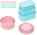 Nesting 100% Silicone Food Storage Containers with Lid & Measuring Line, 6 Pack, Leakproof Stackable Silicone Containers for Food Lunch Snack, Microwave Freezer Dishwasher Safe, Light Blue/Pink by TinyTreasures Baby Boutique