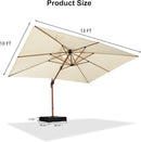 PURPLE LEAF 10' X 13' Double Top Deluxe Wood Pattern Rectangle Patio Umbrella with Base Offset Hanging Umbrella Outdoor Market Umbrella Garden Umbrella, Cream by GreenHaven Gardens