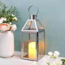 JHY Design Silver Decorative Lanterns 16inch High Stainless Steel Candle Lanterns with Tempered Glass for Indoor Outdoor Events Parities and Weddings by CozyNest Decor