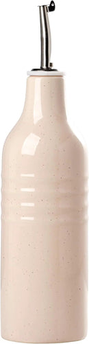 famiware Jupiter 16oz Ceramic Olive Oil Dispenser Bottle, 1 Piece Oil Dispenser for Kitchen with Stainless Steel Pourers, Suitable for Storage Vinegar, Soy Sauce, Coffee Syrup, Light Pink