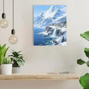 Winter lakeside town and snowy scenery merge together to form a landscape poster wall art suitable for living room bedroom and office by CozyNest Decor